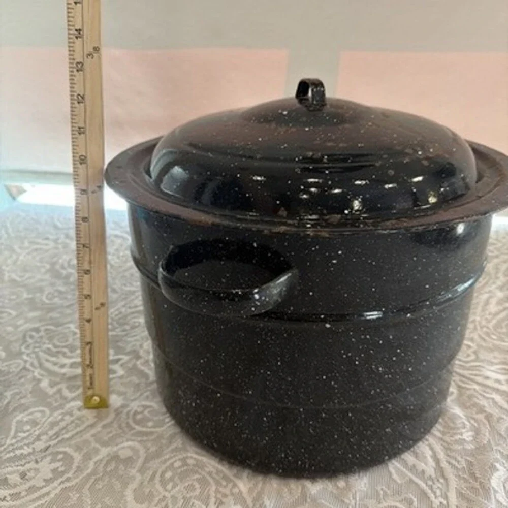 Granite Ware 21.5qt Speckled Black Enamel Water Bath Canning Pot w/Lid, Jar Rack